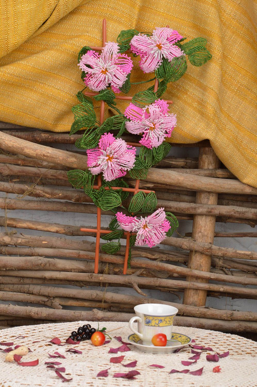 Handmade künstliche Blumen aus Glasperlen rosa Lilien Schmuck für Haus Dekor foto 1