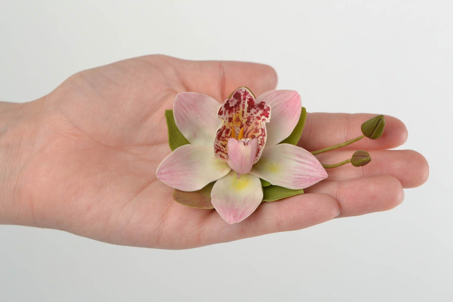 Beautiful women's cold porcelain flower brooch hair clip designer Orchid  photo 2