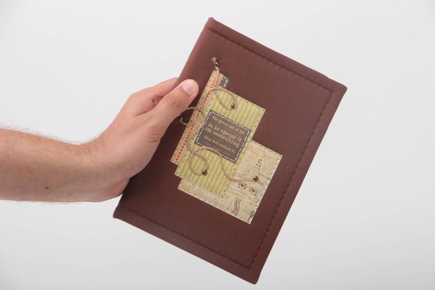 Блокнот ручной работы в тканевой обложке из хлопка и картона коричневый фото 5