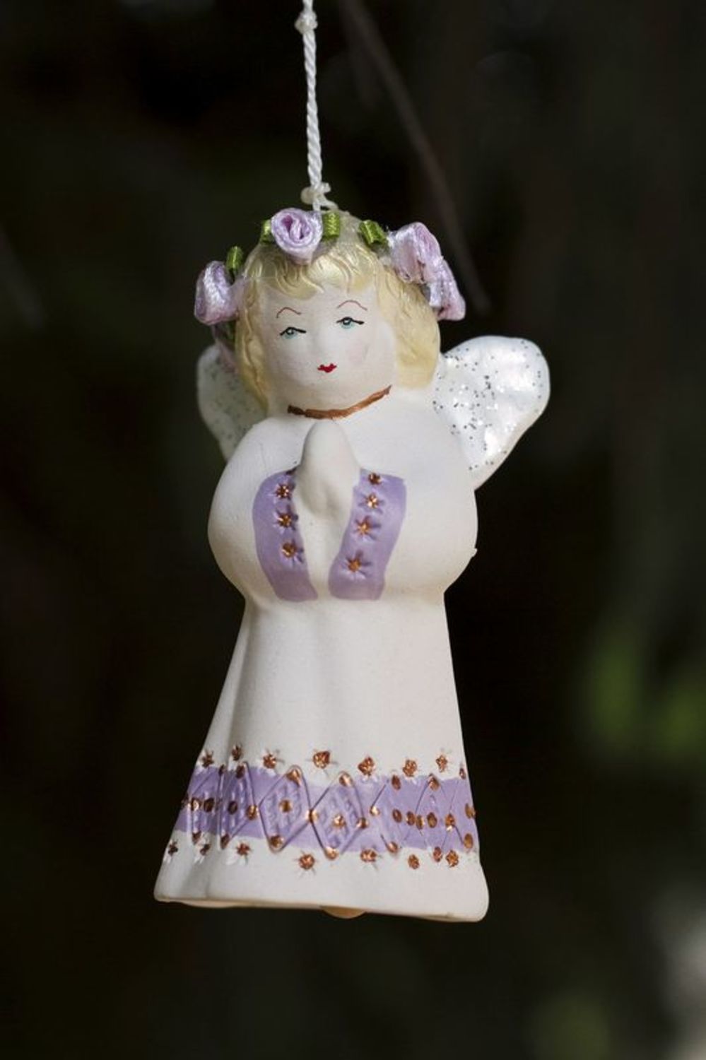 Campanello d'autore in ceramica fatto a mano campanella tenera bianca angelo
 foto 1