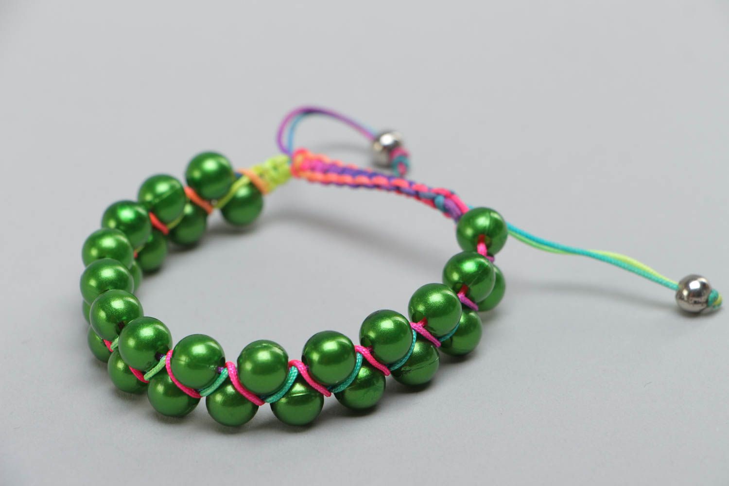 Handmade beaded woven bracelet green designer beautiful female accessory photo 3