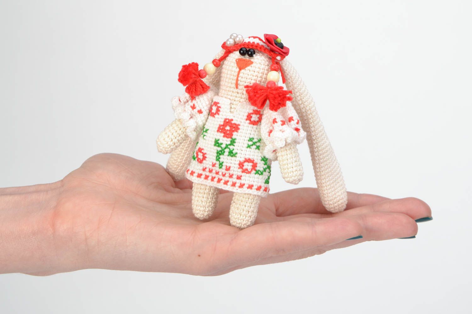 Nice small handmade crochet toy soft Hare Hutsul photo 2