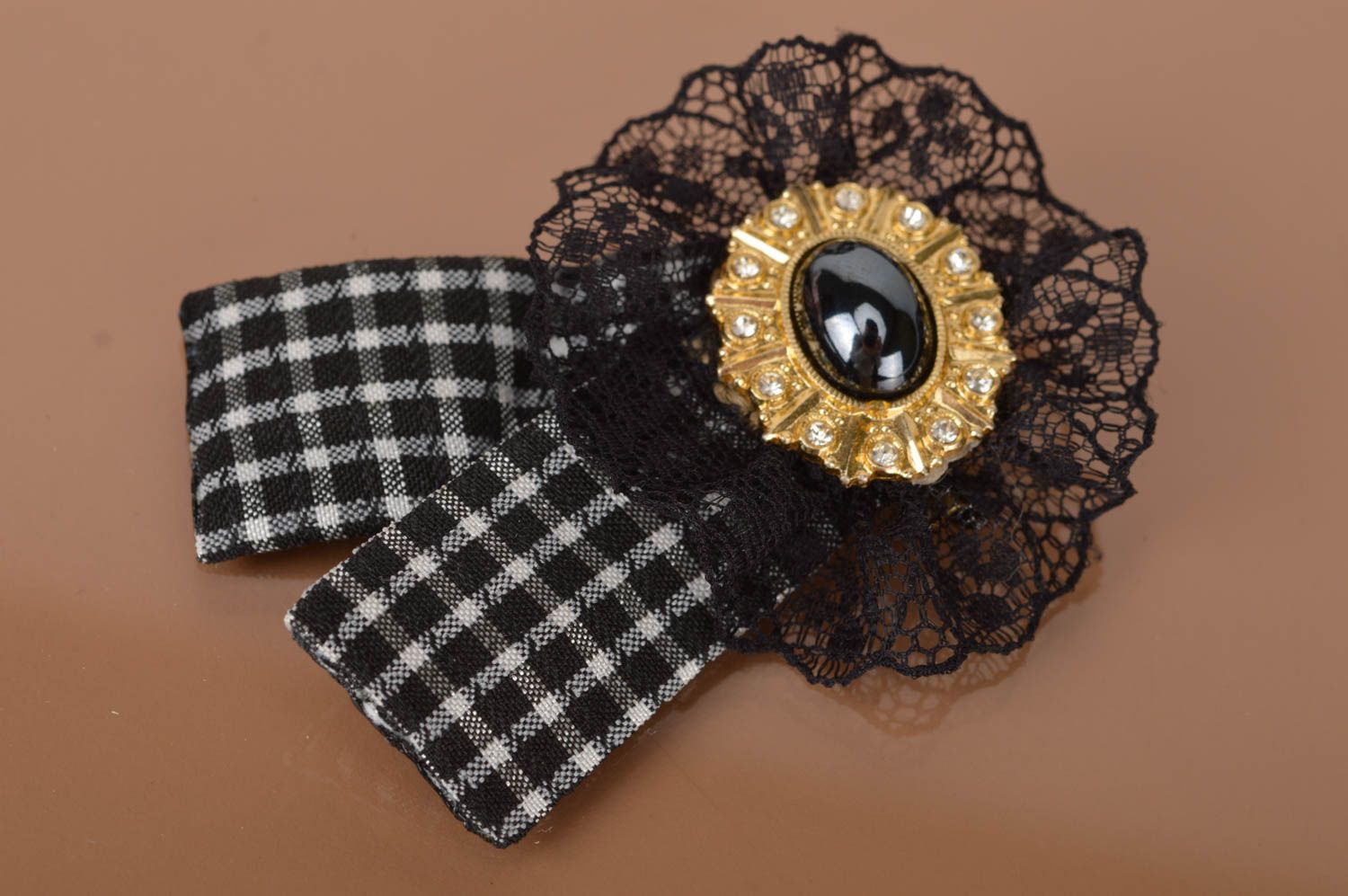Brooch in vintage style pretty elegant black and white handmade accessory photo 2