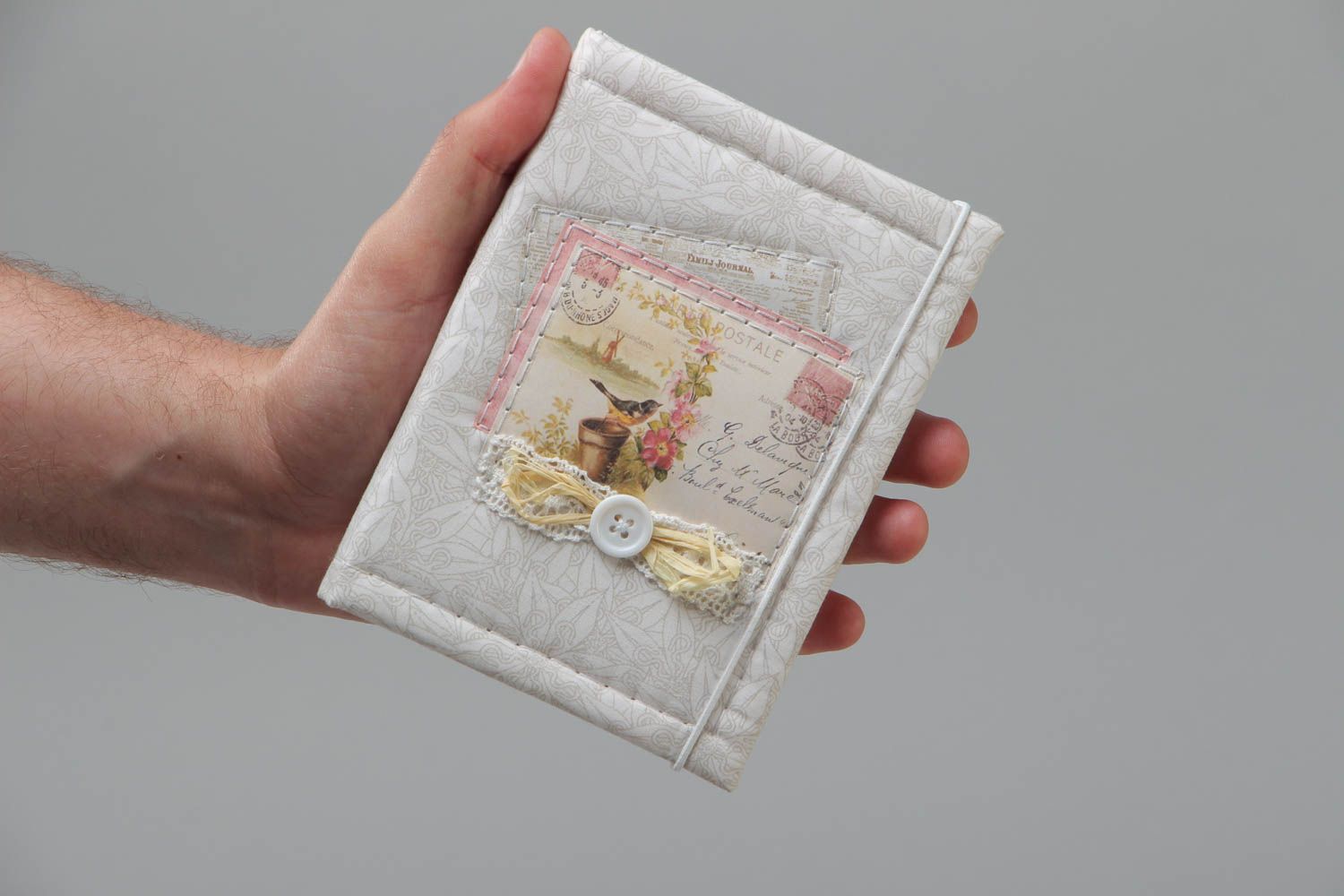 Carnet avec couverture en tissu blanc de style provençal fait main cadeau photo 5