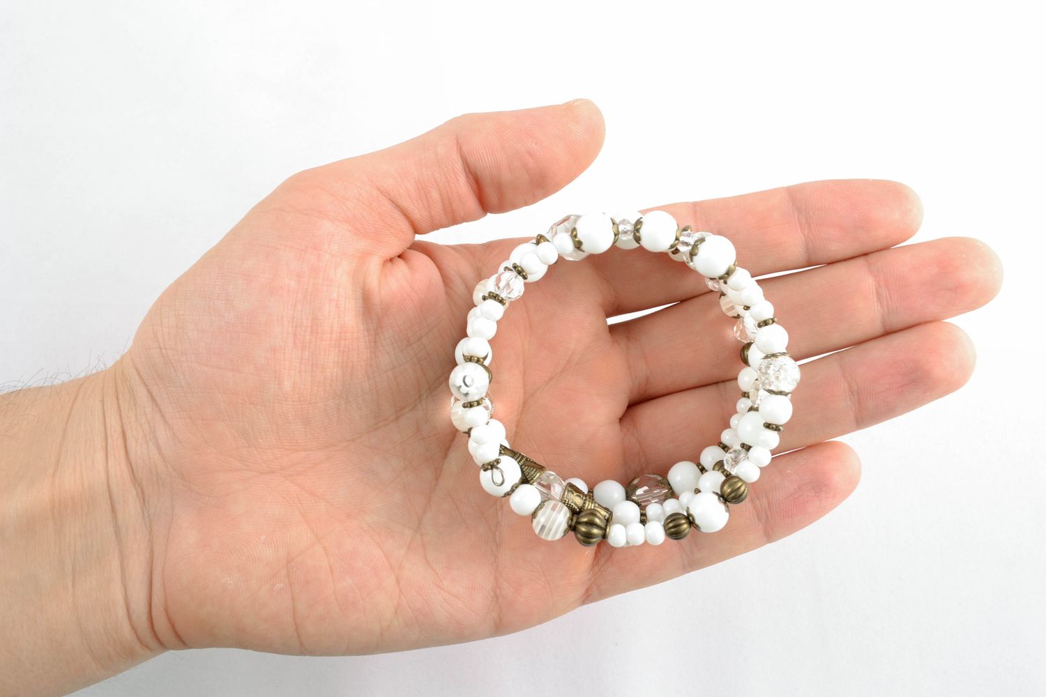 Multirow woven white bead bracelet photo 4