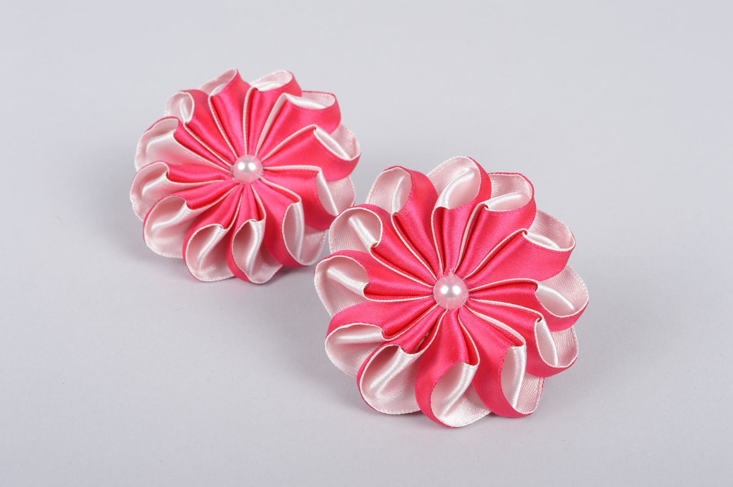 Handmade satin ribbon scrunchies flower barrettes hair accessories gift for girl photo 4