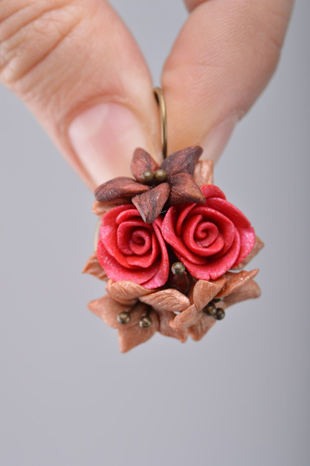 Крупные серьги подвески цветы из полимерной глины ручной работы для девушки фото 1