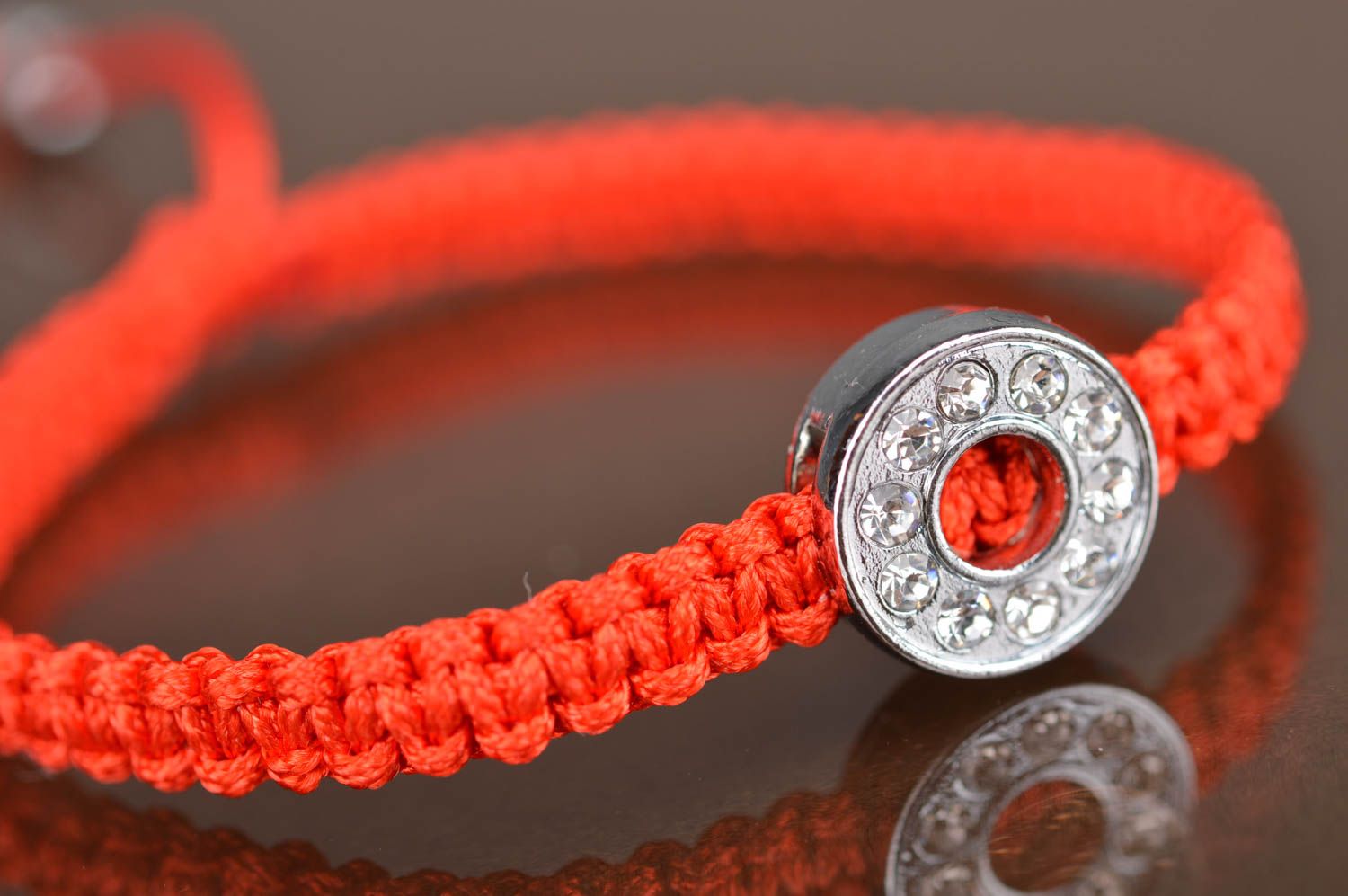 Beautiful handmade designer friendship bracelet woven of red threads for girl photo 3