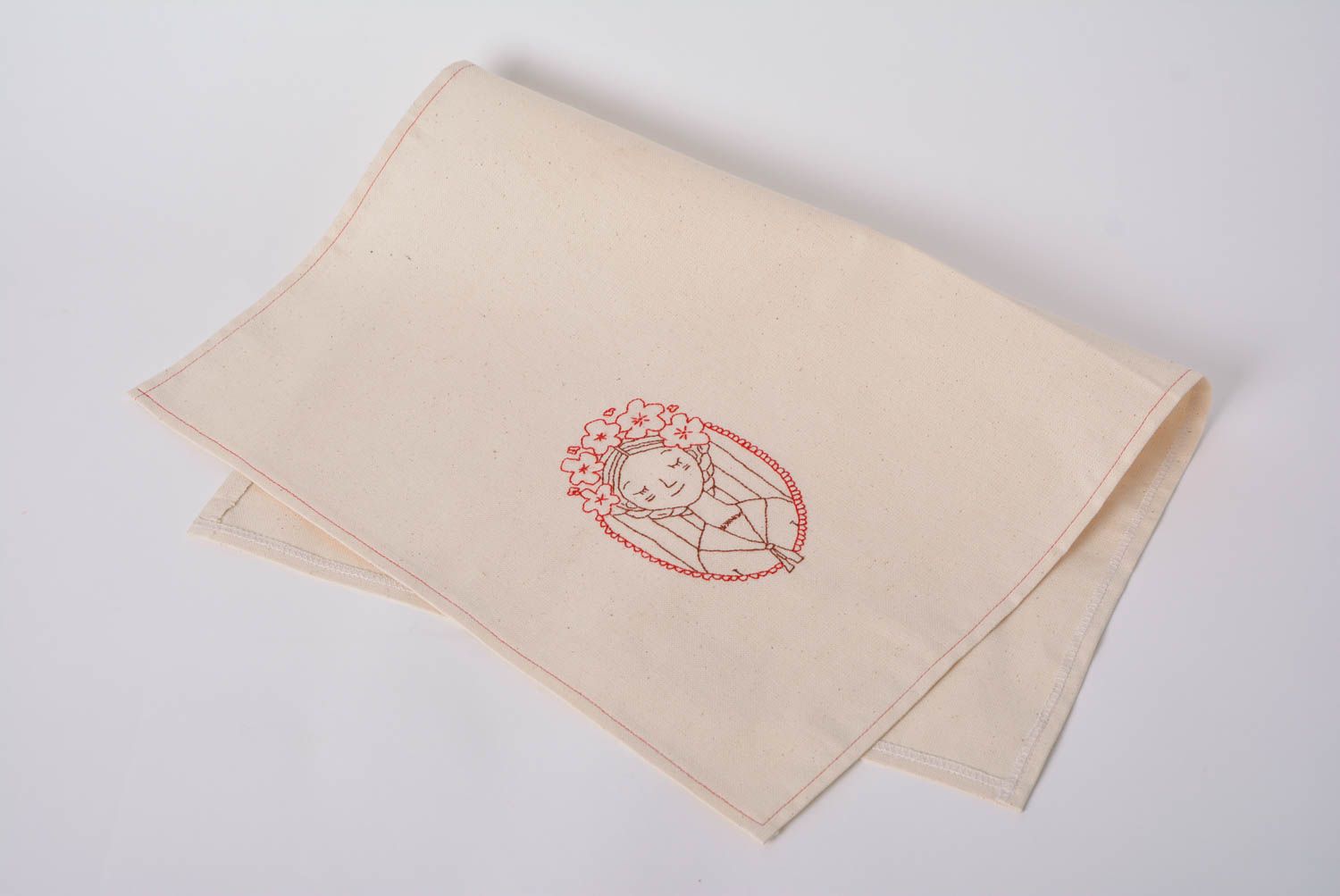 Тканевое полотенце из полульна ручной работы с ручной вышивкой оригинальное фото 1