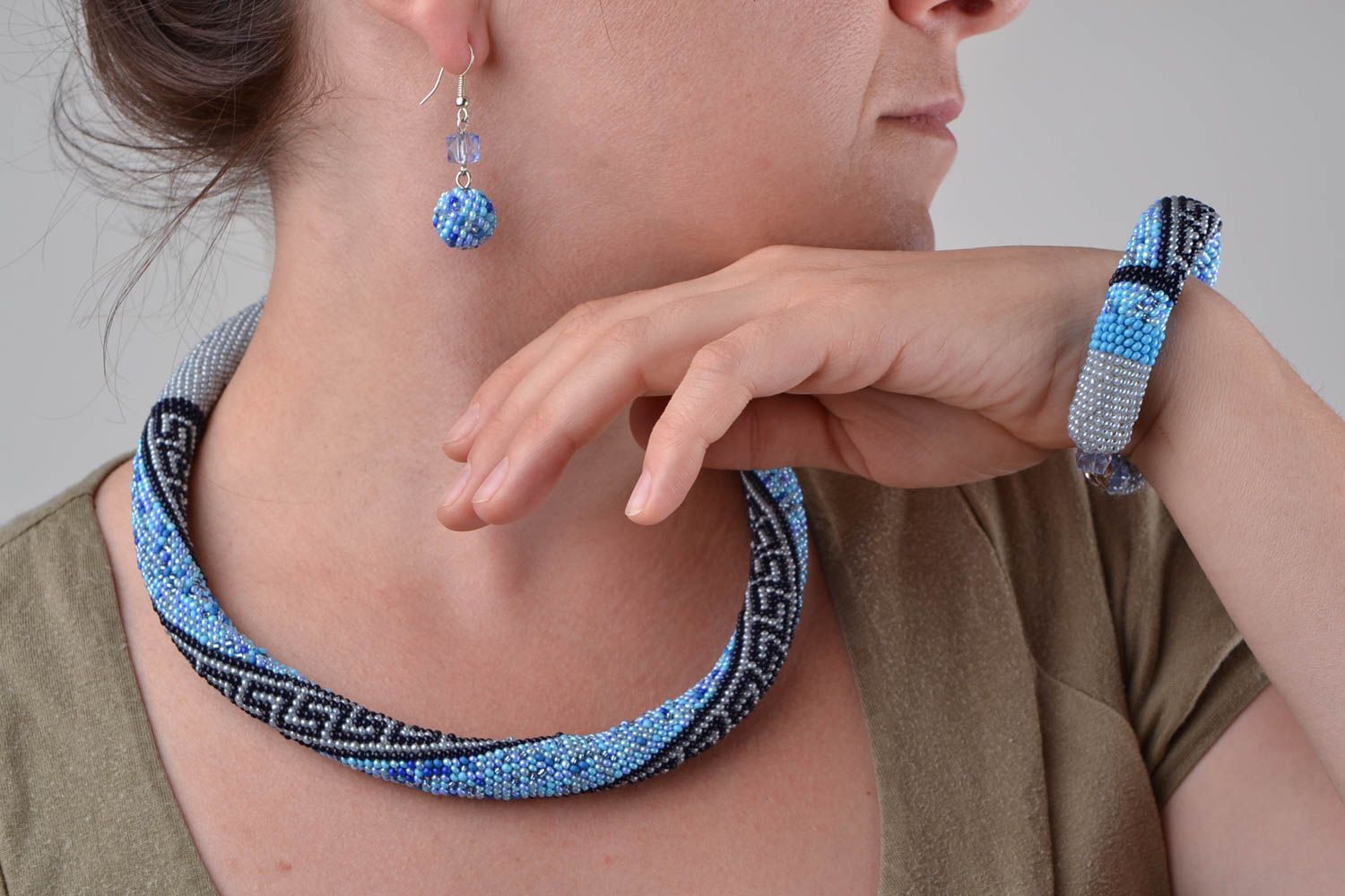 Handmade jewelry beaded necklace unusual earrings handmade bracelet for women photo 1