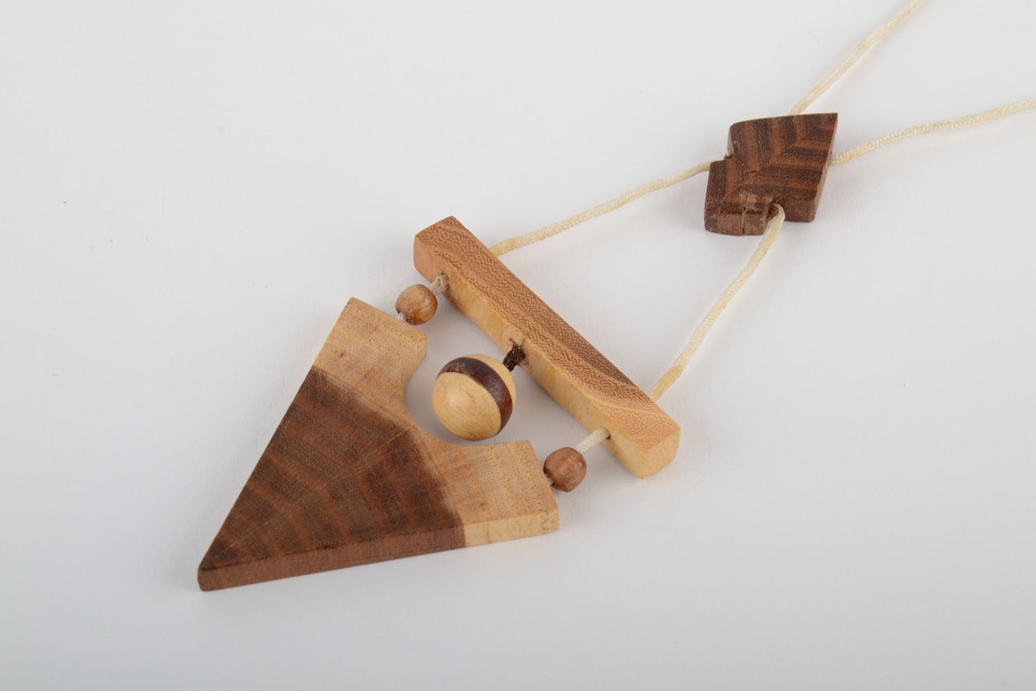 Handmade designer carved wooden neck pendant of triangle shape for women photo 3