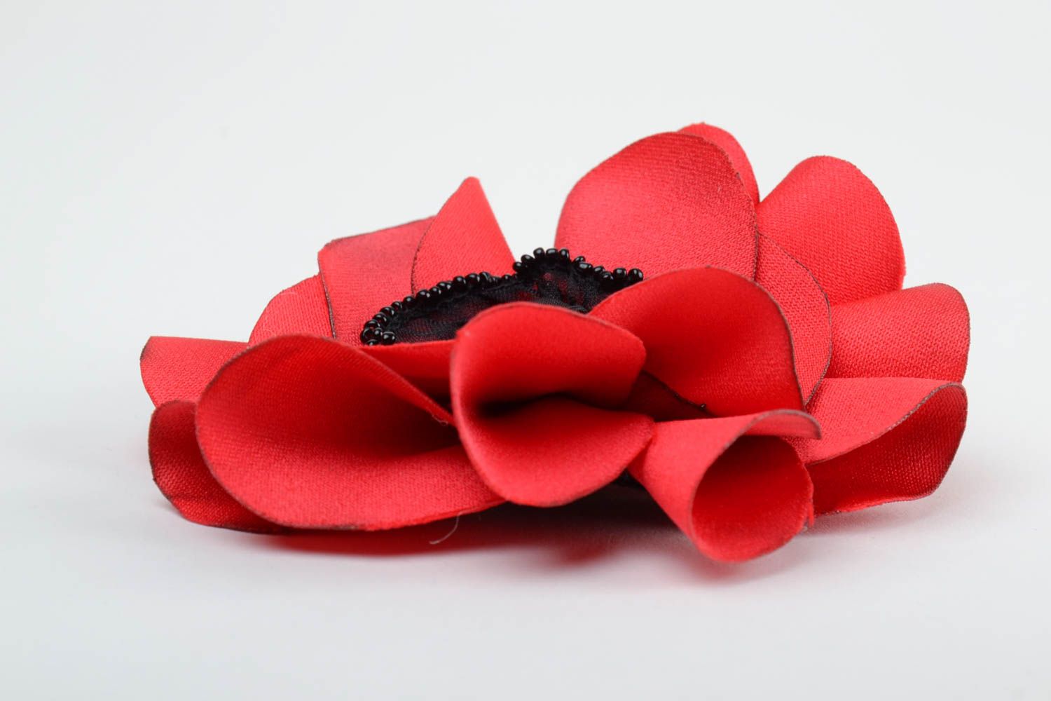 Broche textile originale faite main accessoire en forme de fleur rouge de pavot photo 3