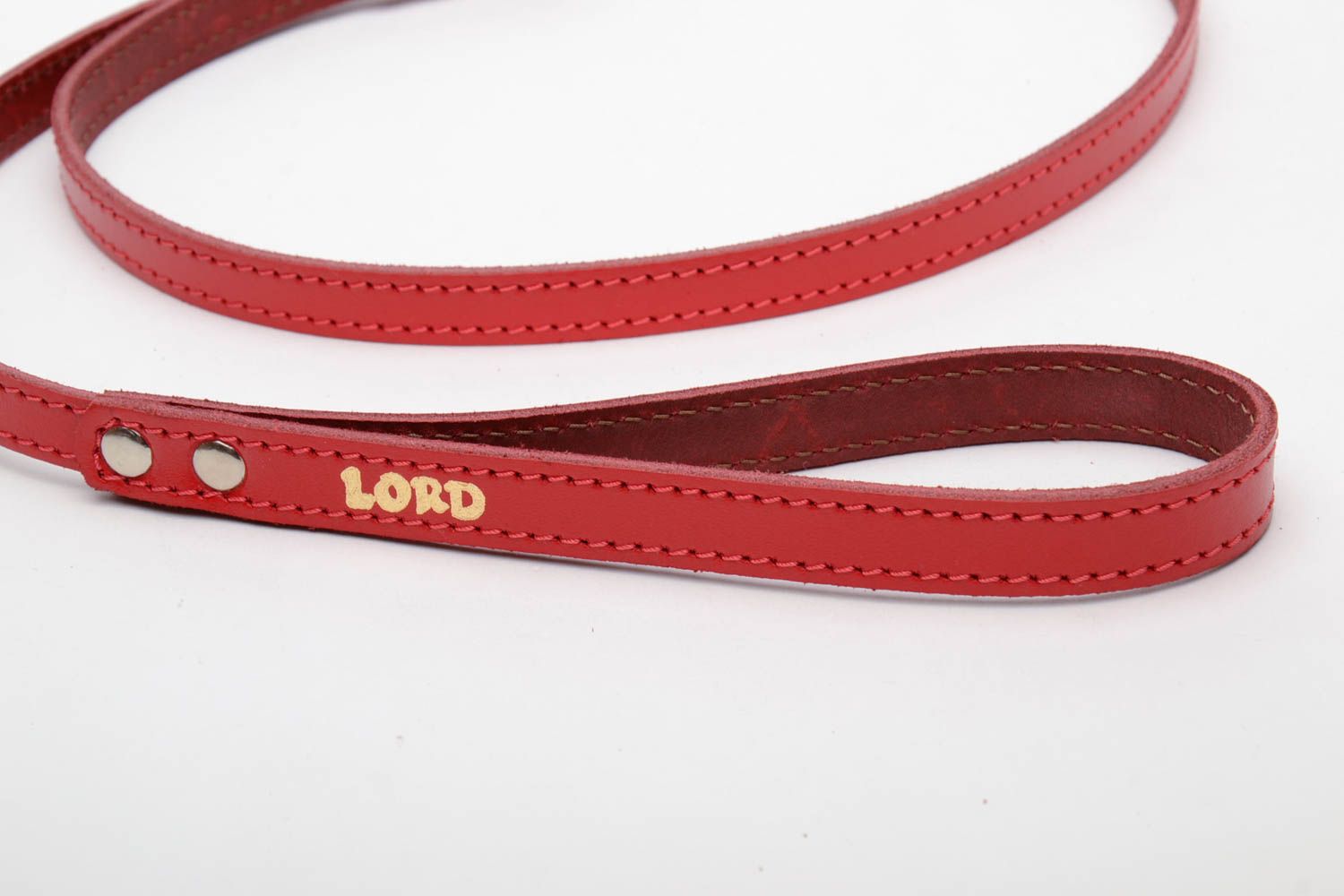 Red leather dog leash photo 4