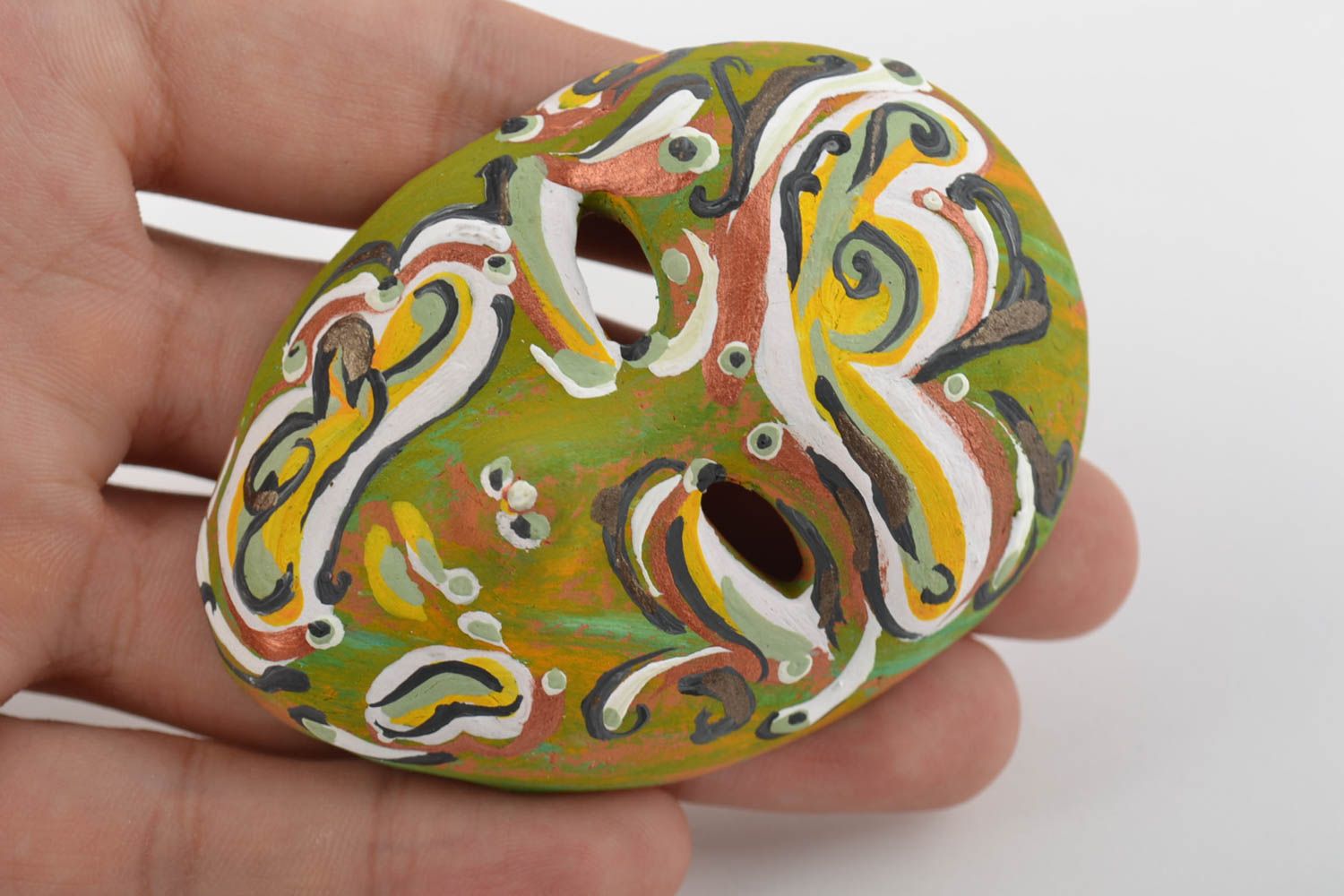 Aimant frigo masque vert à motif en argile fait main peint à l'acrylique photo 2
