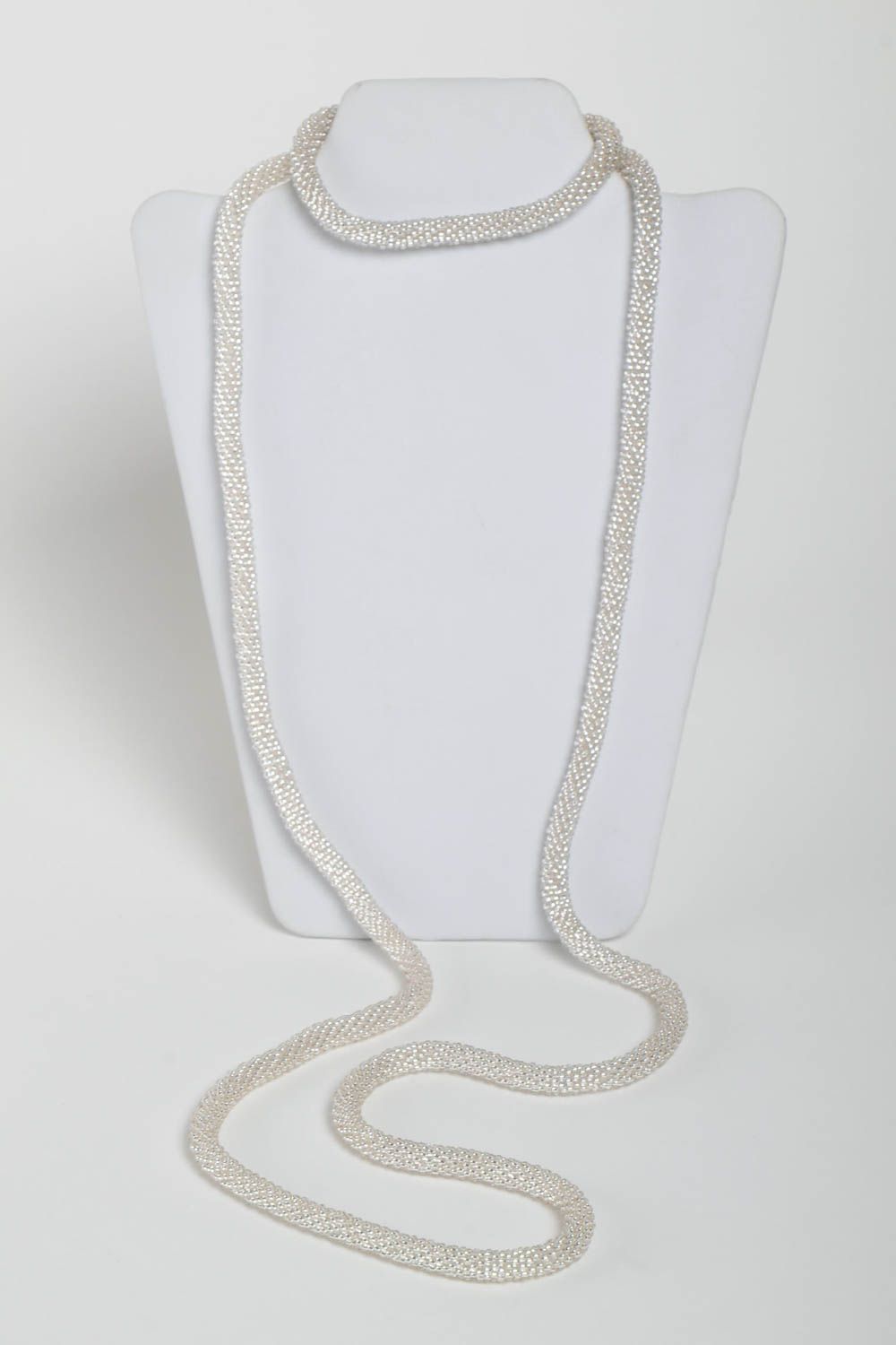 Collier spirale Bijou fait main blanc perles rocaille design Cadeau femme photo 3