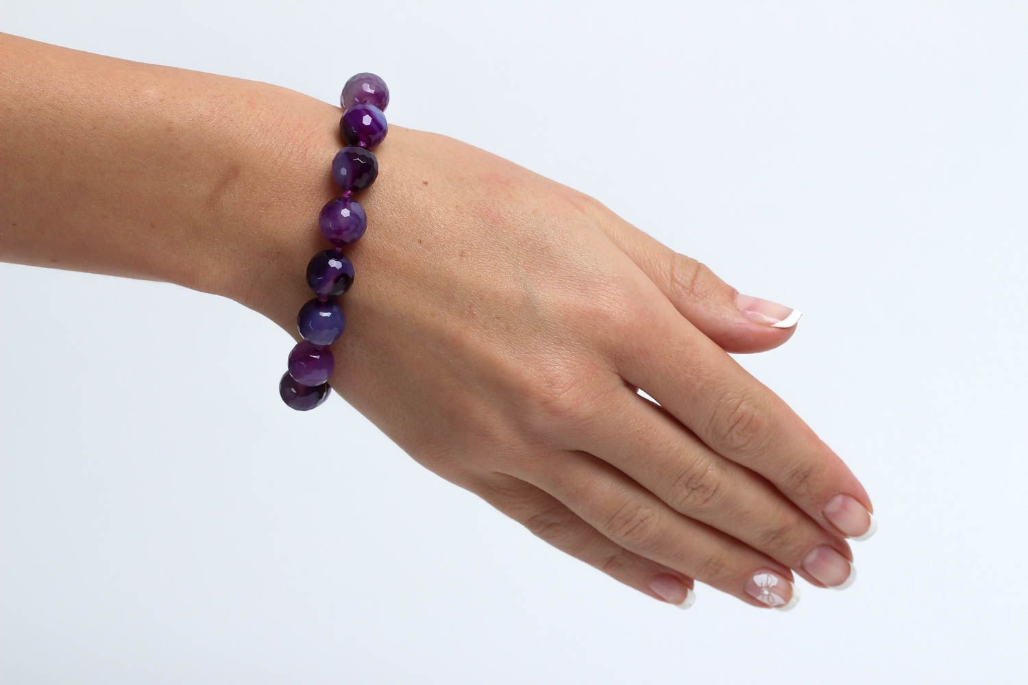 Браслет ручной работы фиолетовый женский браслет агат красивый браслет на руку фото 5