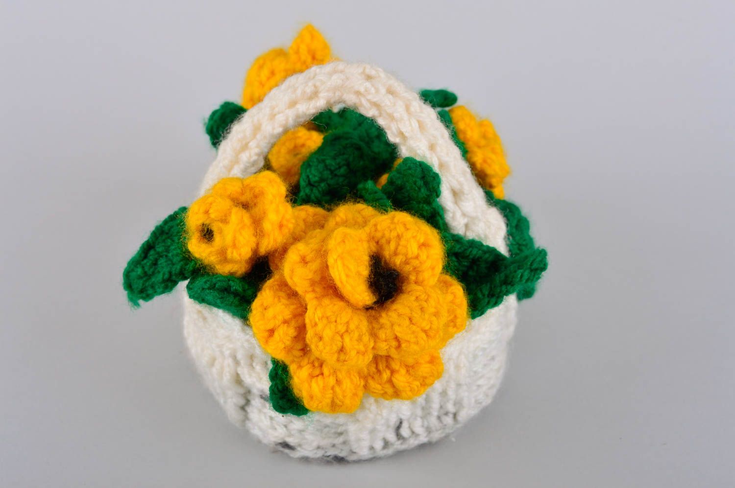Panier au crochet fait main Corbeille décorative avec fleurs jaunes Déco maison photo 2