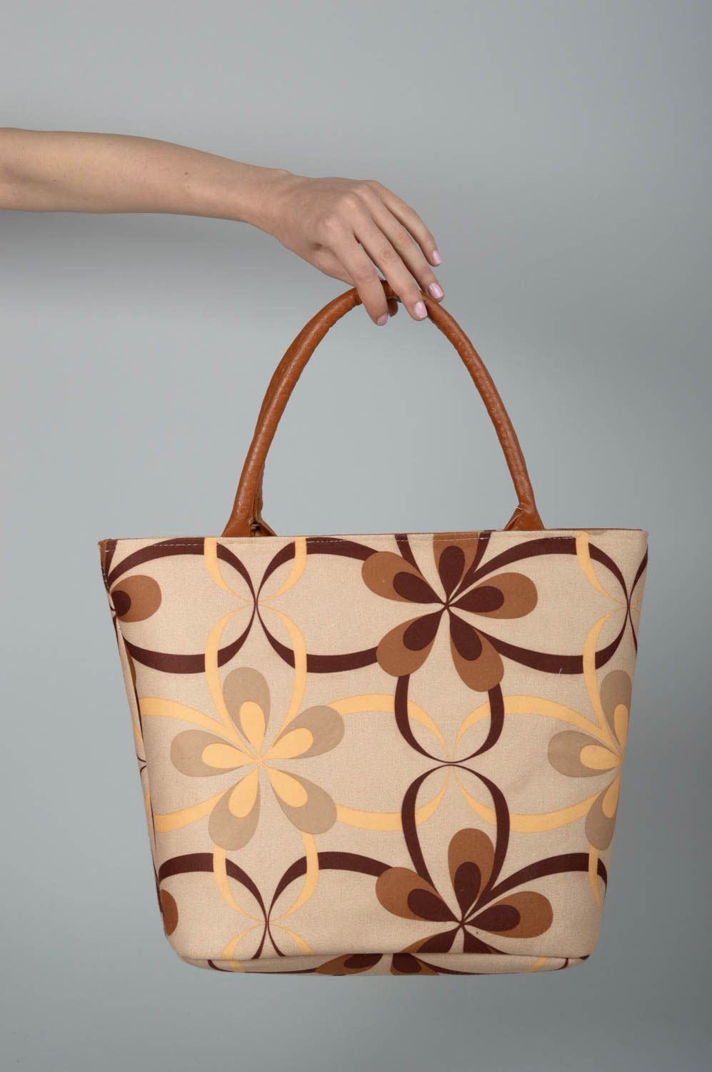 Handmade brown shoulder bag leatherette bag stylish accessory pretty bag photo 3