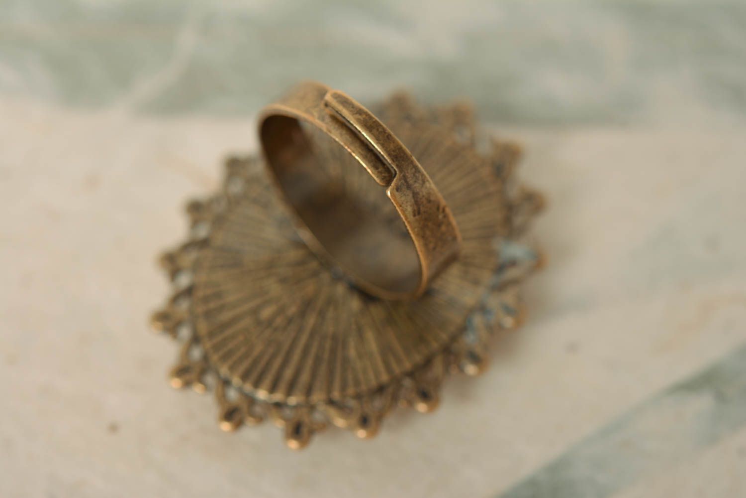 Handmade Vintage Ring mit echter Blume oval aus Metall schön blau für Damen foto 3