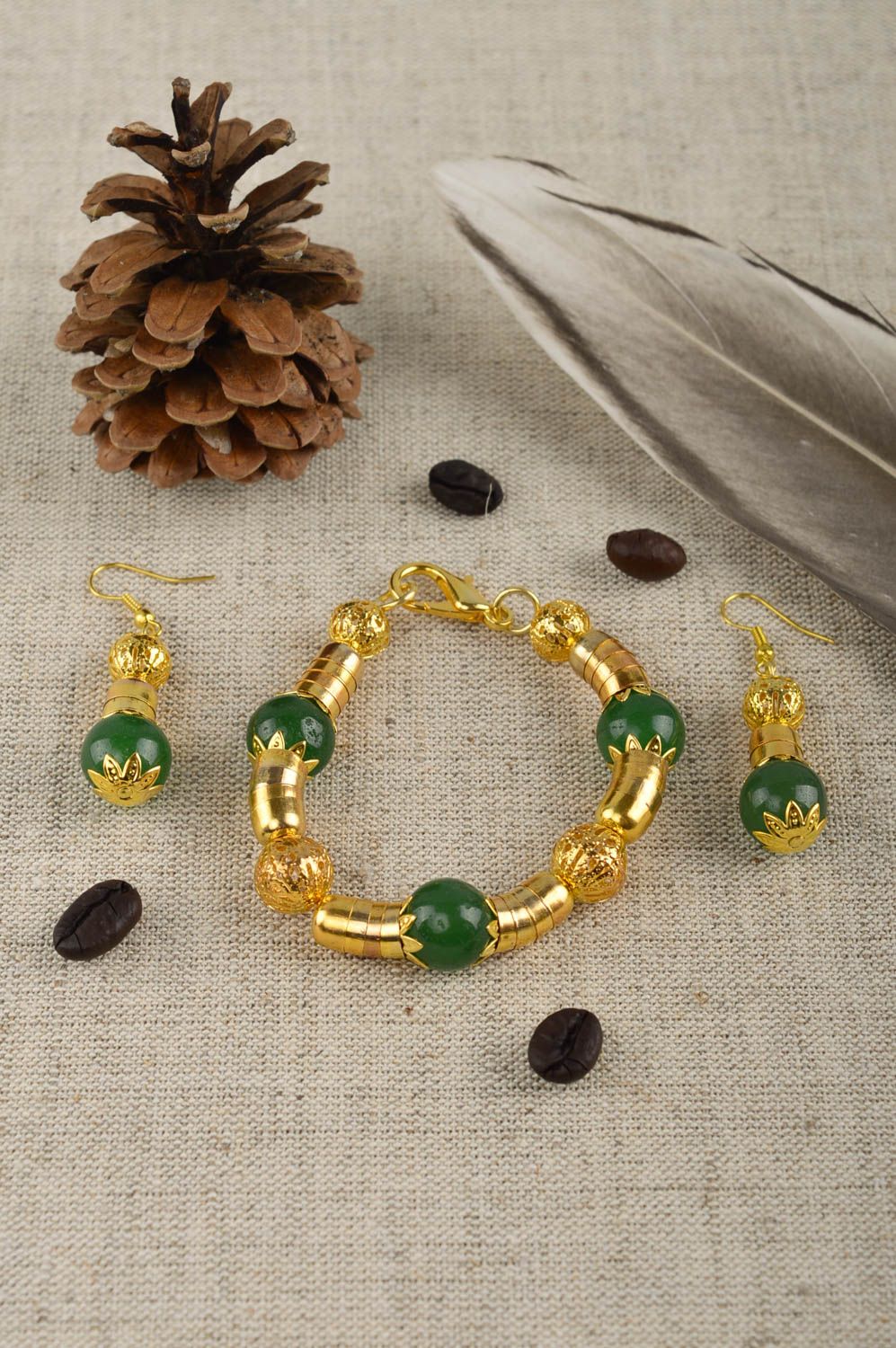 Designer handmade jewelry set lovely unusual accessories feminine green present photo 1