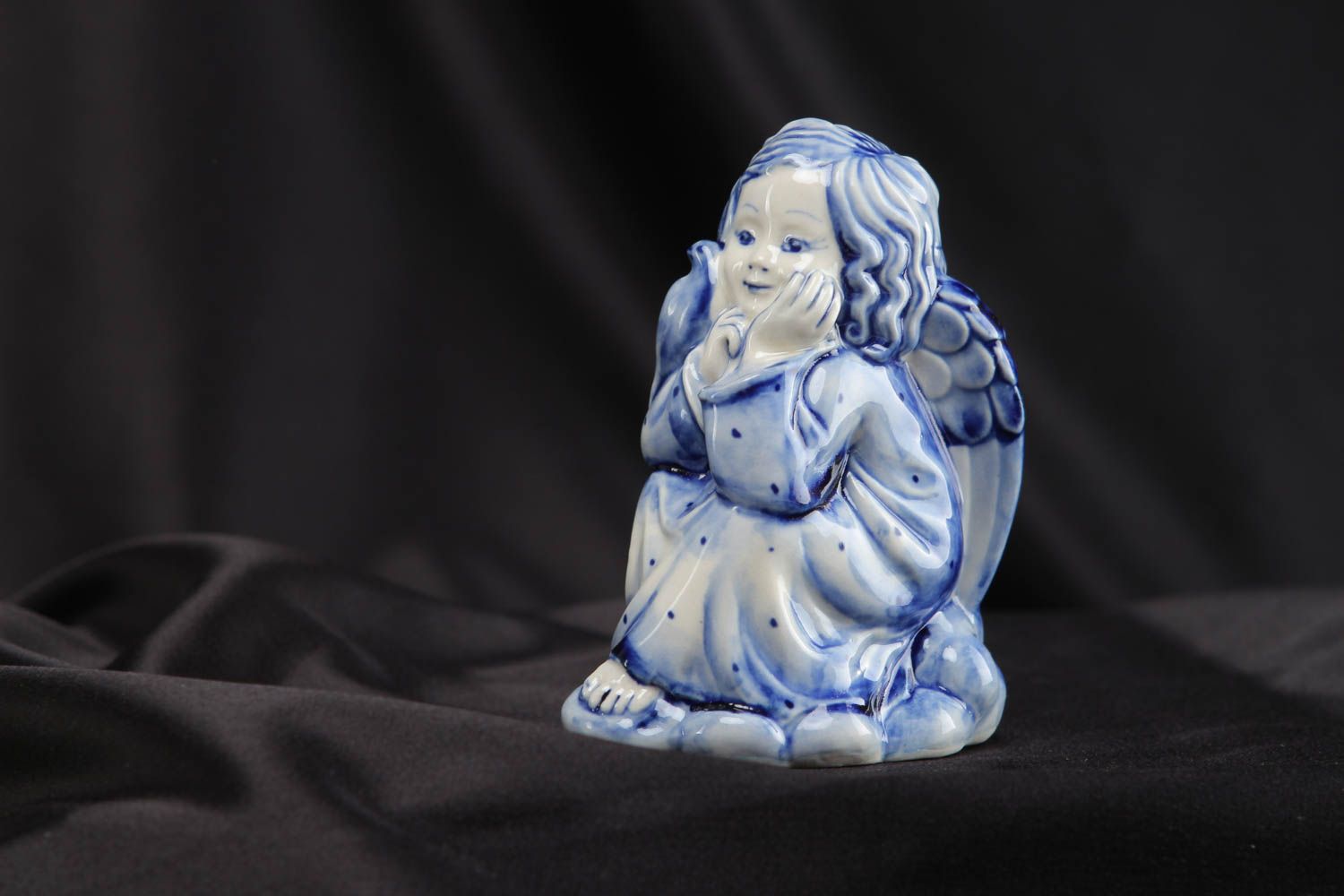 Petite figurine en céramique angelot peinture de Gjel faite main originale photo 5