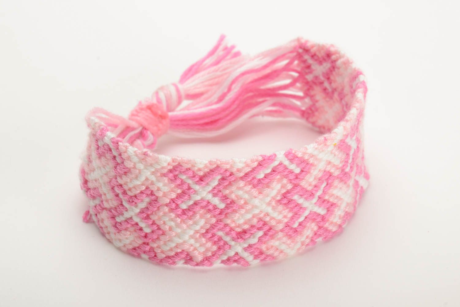 Handmade multicolored woven friendship bracelet pink and white present for girl photo 4