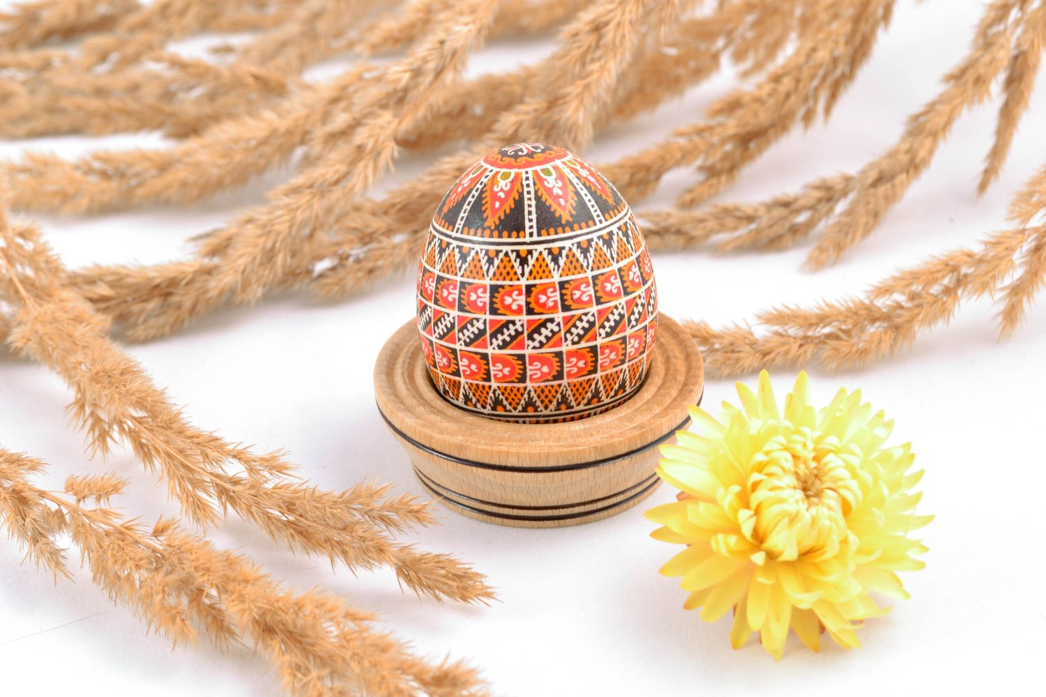 Handmade painted chicken egg with interesting pattern photo 1