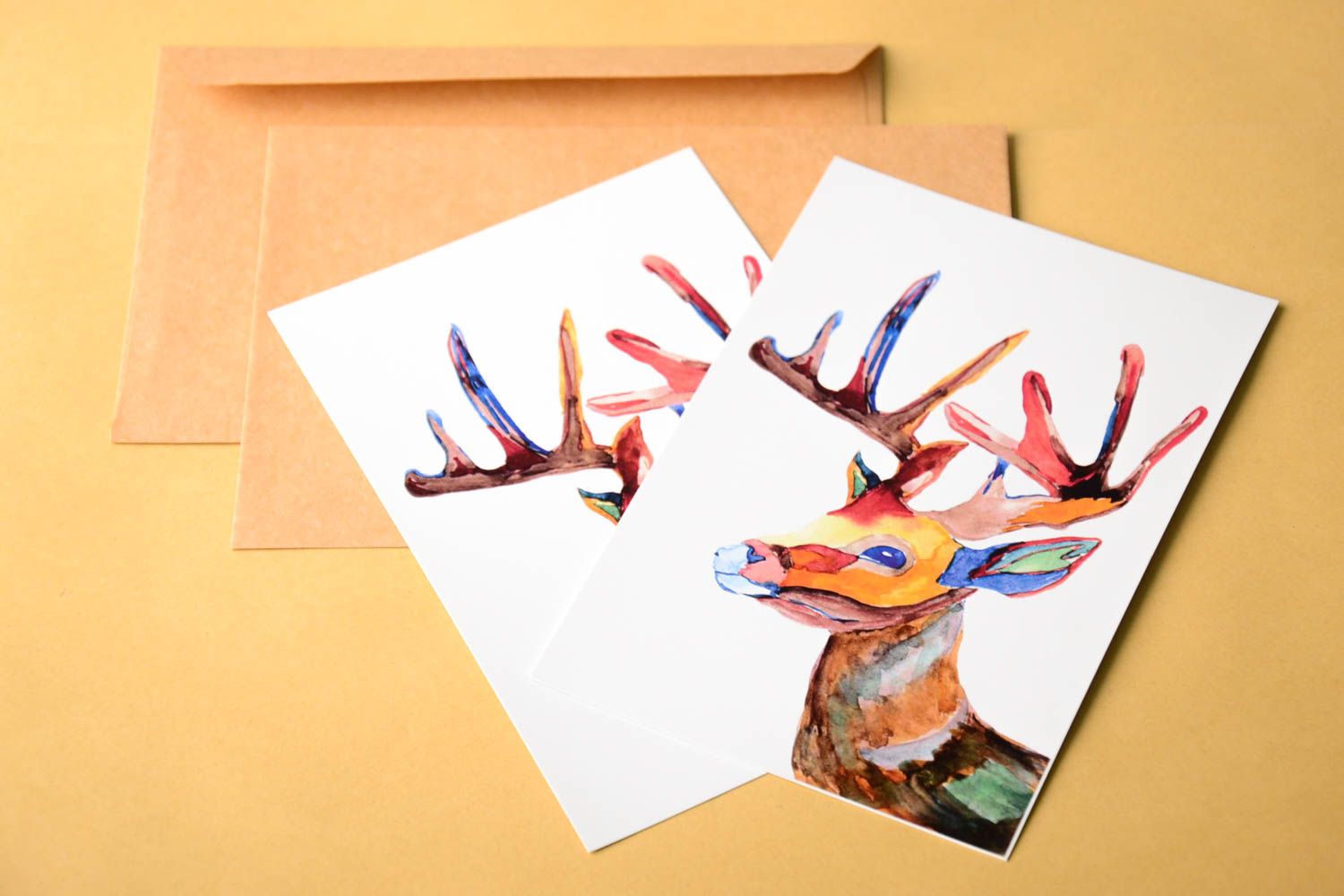 Открытки ручной работы красивые открытки две поздравительные открытки Олени фото 1