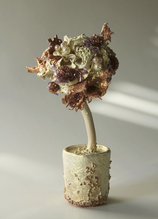 Beaded topiary tree hand made of clay and papier mache for interior design photo 3