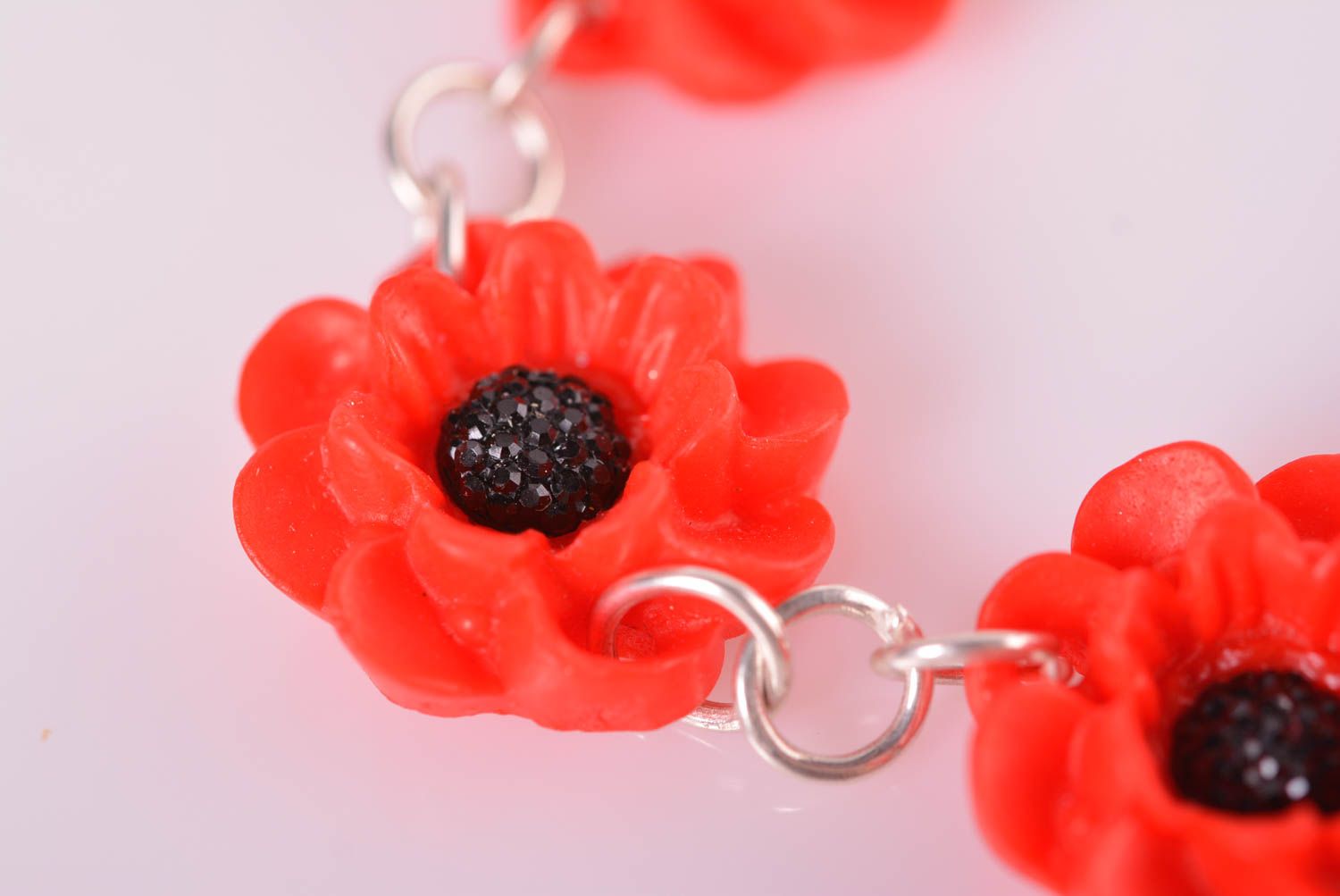 Chain red flowers charm bracelet of poppies photo 1