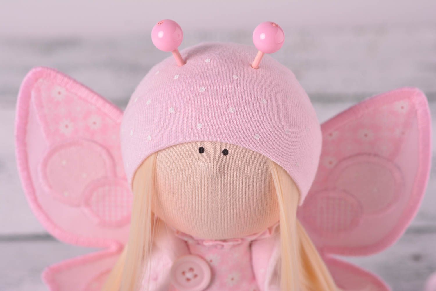 Кукла ручной работы кукла из ткани мягкая кукла из хлопка Розовая бабочка фото 4