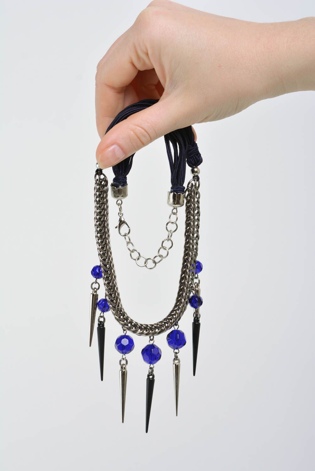 Handmade Modeschmuck Collier Accessoire für Frauen Metall Schmuck schwarz blau  foto 3