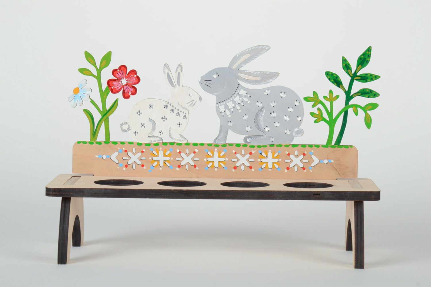Handmade plywood holder for 4 Easter eggs Rabbits photo 4