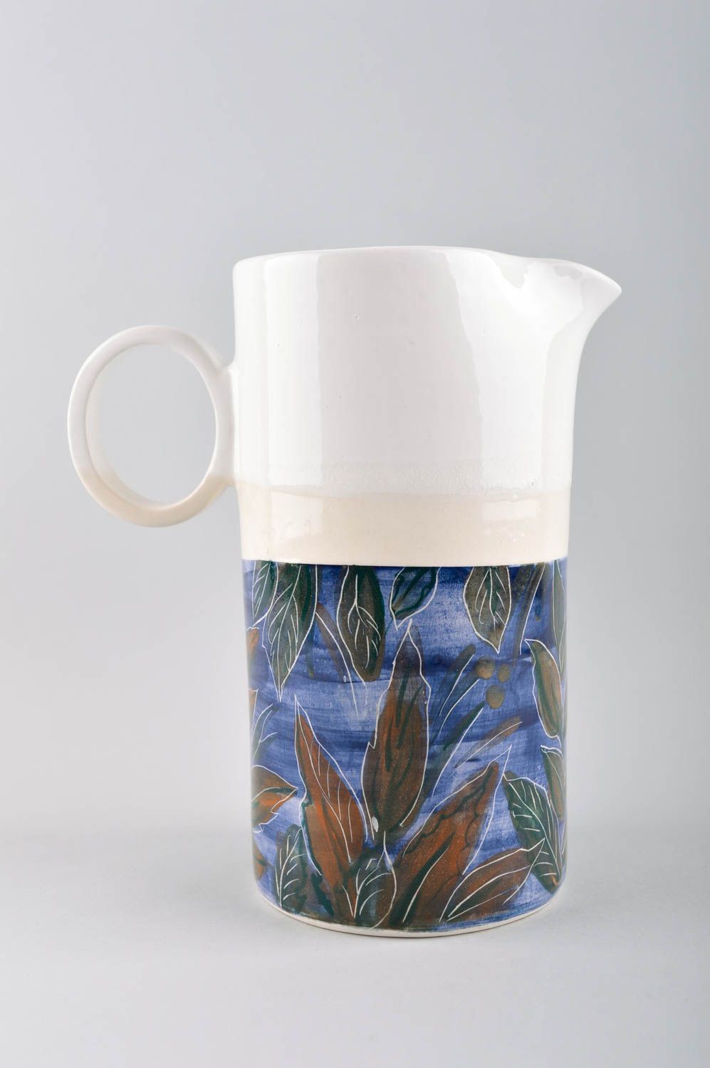 Handmade Keramik Karaffe Küchen Zubehör Krug aus Ton mit Muster bemalt foto 2