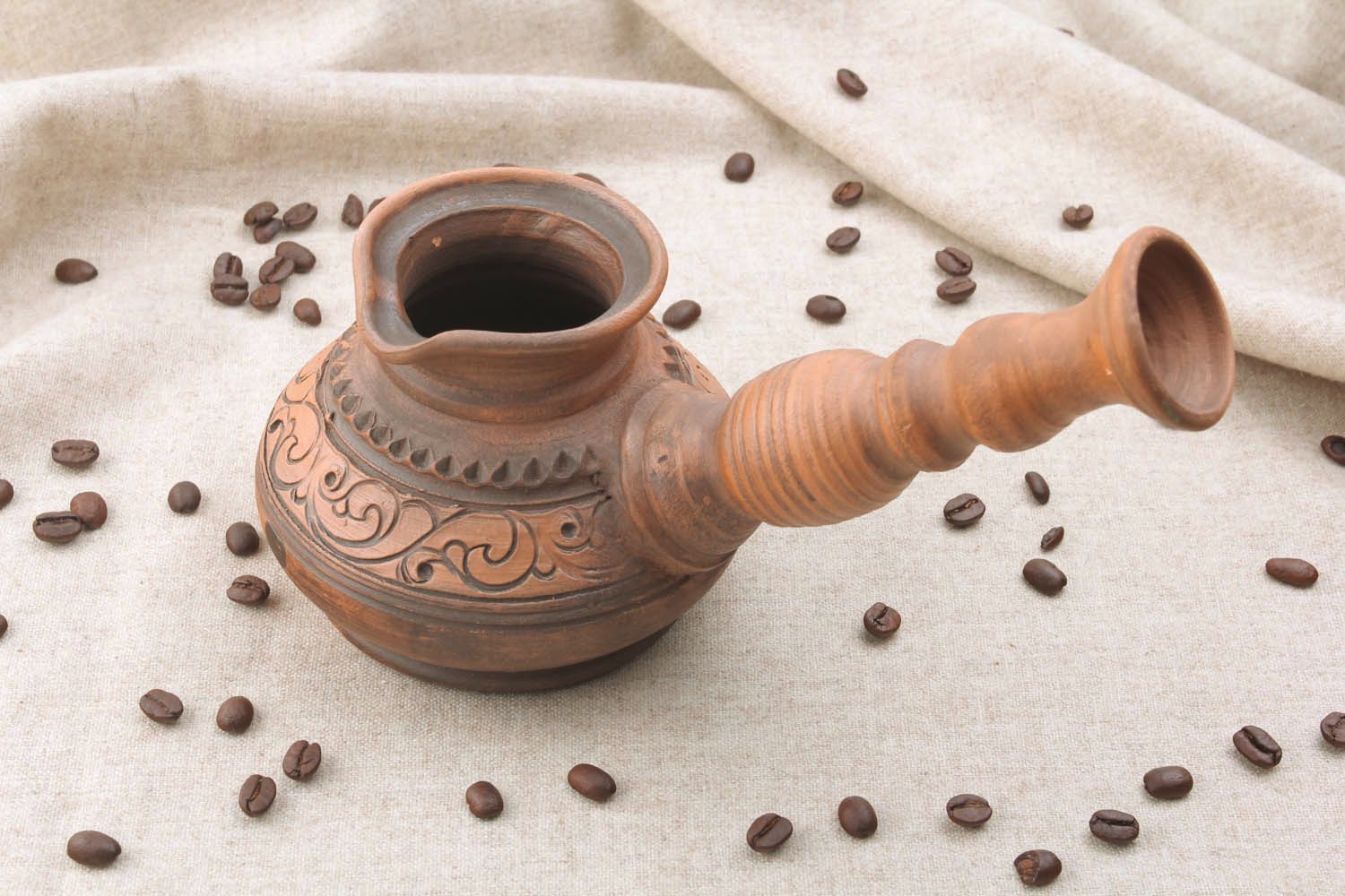 White clay decorative handmade pottery coffee turk photo 1