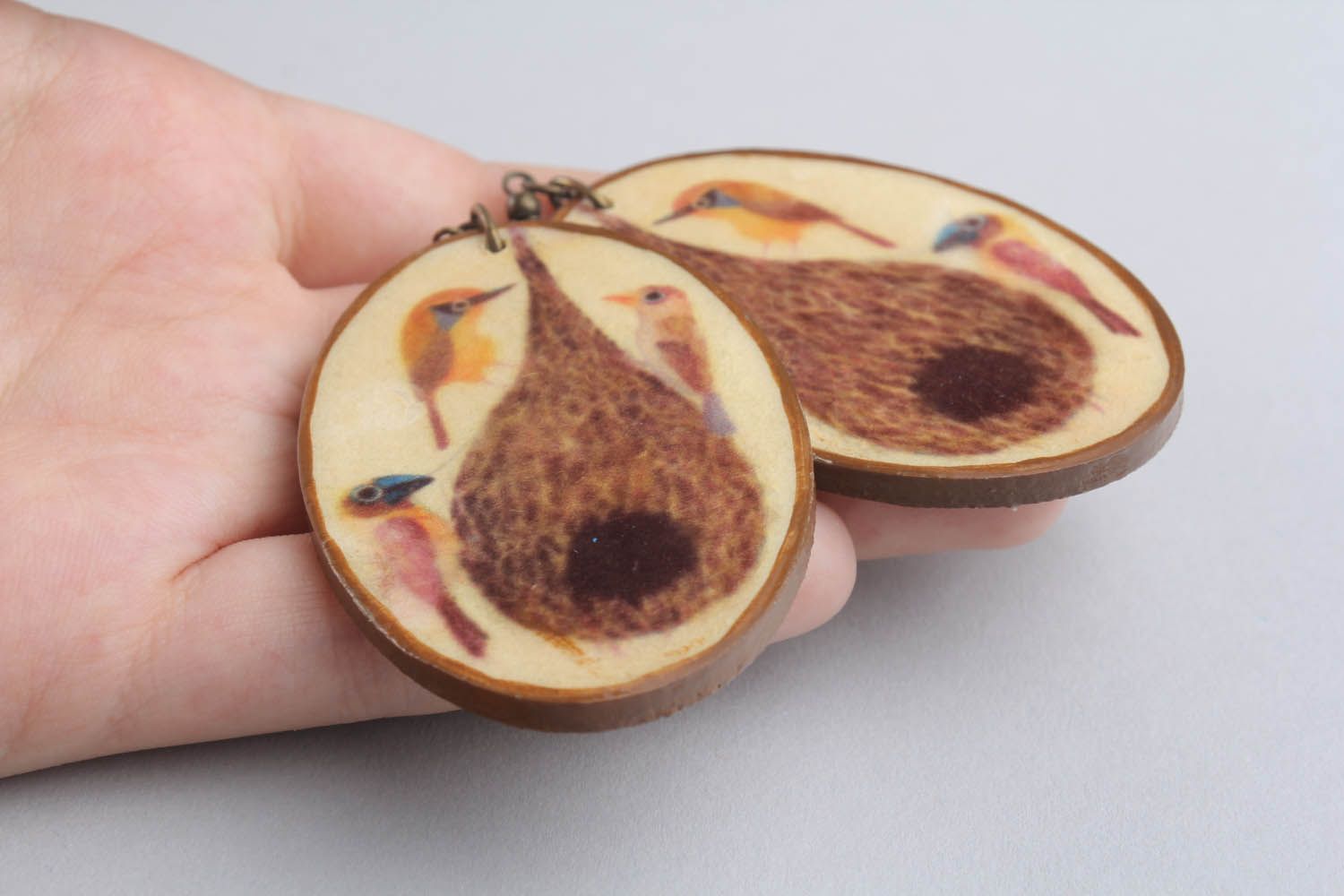 Pendant earrings made of wood Birds photo 5