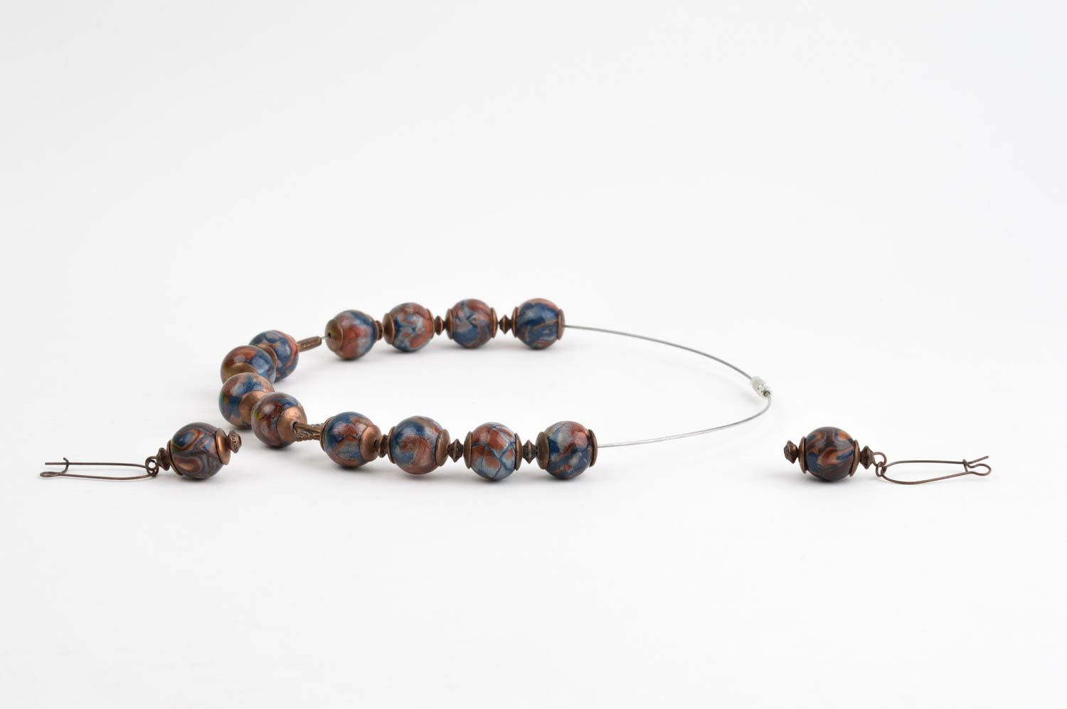 Handmade jewelry set designer beaded necklace ceramic stylish earrings photo 3