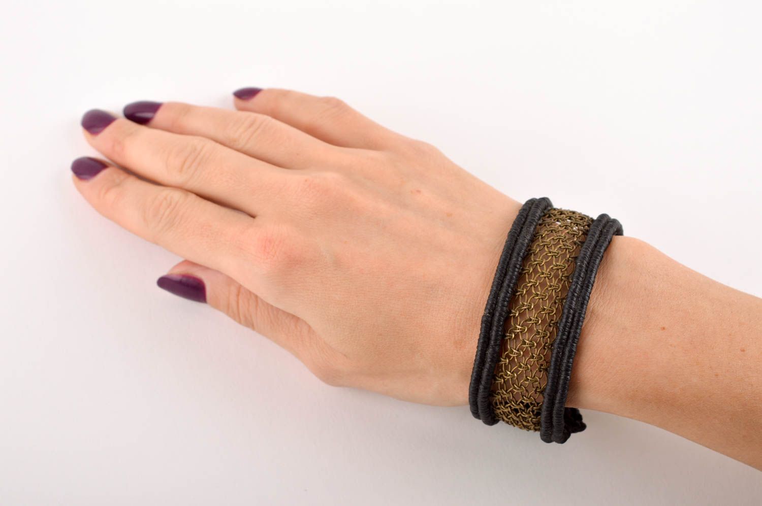 Плетеный браслет ручной работы браслет из латуни модный браслет черный фото 5