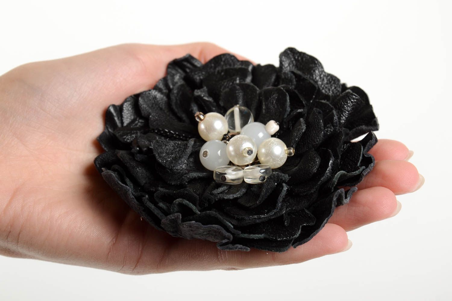 Flower brooch handmade leather brooch in the form of flower stylish accessories photo 2
