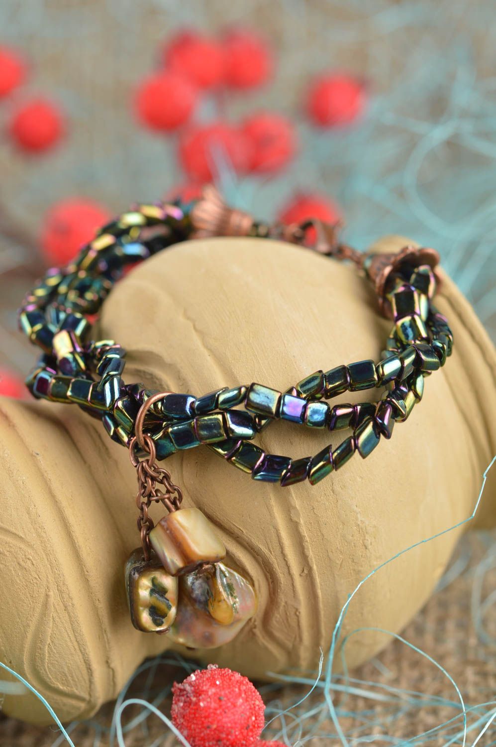 Three bead lines charm bracelet for women photo 1