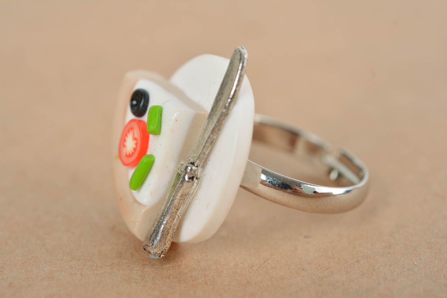 Damen Ring Polymer Clay Schmuck handgemachter Schmuck Ring für Damen Pizzastück foto 1