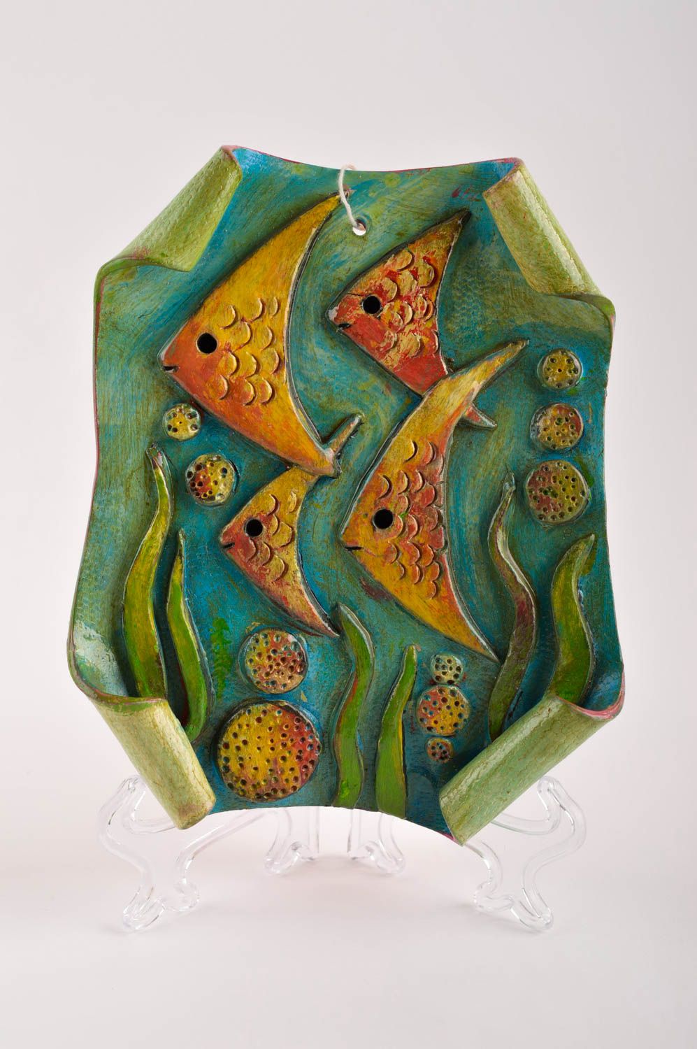 Keramik Wandbild handmade Deko zum Aufhängen Designer Geschenk Fische  foto 2