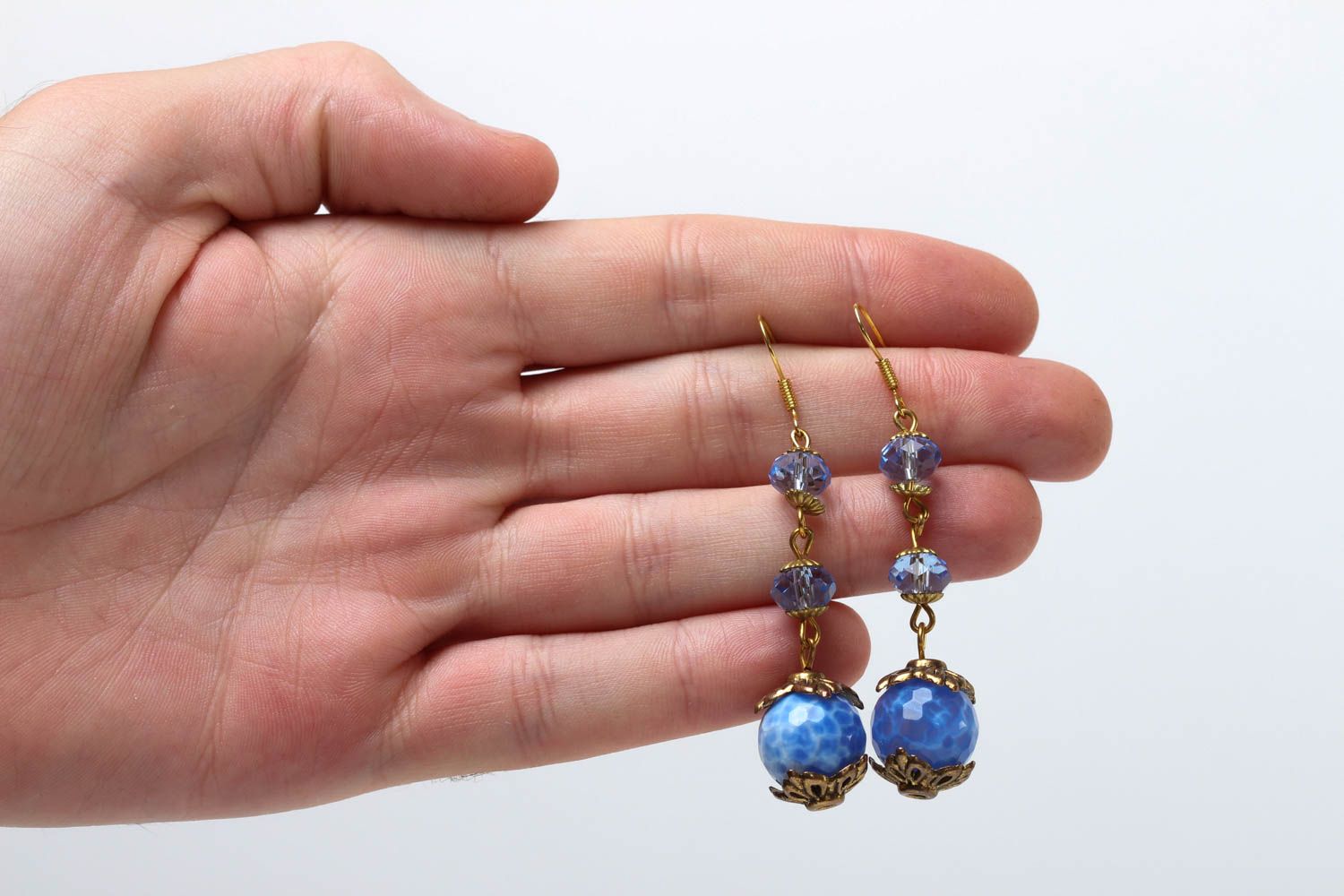 Handmade Perlen Ohrhänger Juwelier Modeschmuck Geschenk für Frauen Achat blau foto 4