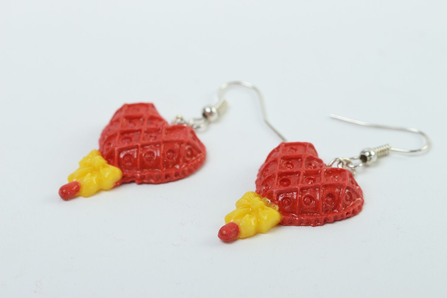 Handmade heart earrings plastic dangling earrings designer accessories photo 3