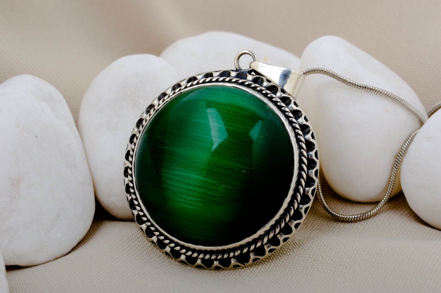 Handmade designer jewelry pendant with natural stone unusual accessory photo 1