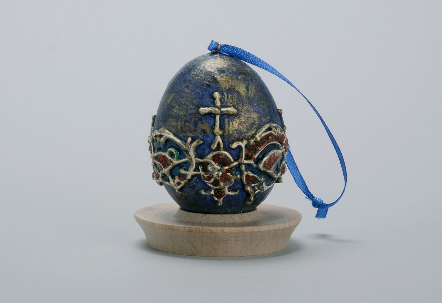 Suspension décorative artisanale œuf de Pâques bleu photo 1