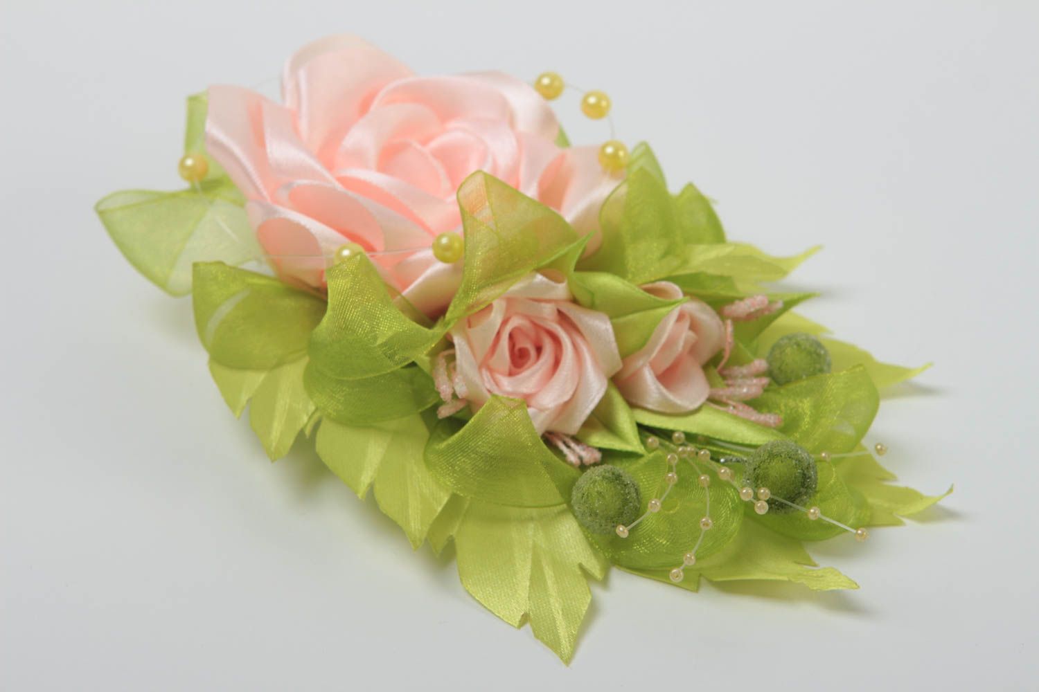 Haarspange Blume handmade Haarschmuck für Kinder Haar Accessoire grün rosa foto 3