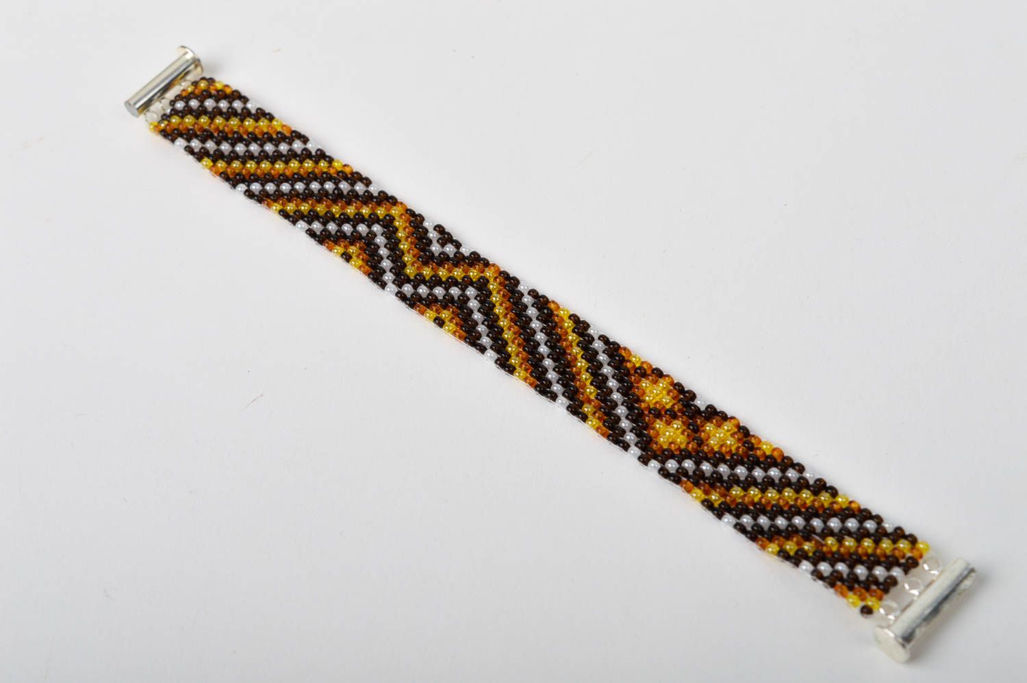 Handmade black, brown, yellow beaded bracelet adjustable for women photo 3