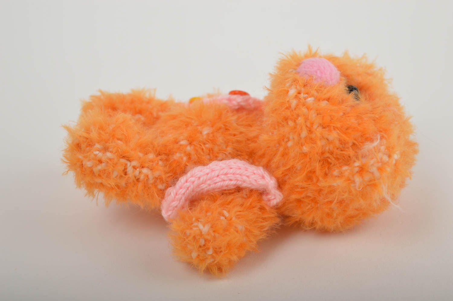 Jouet ours orange Peluche faite main tricotée originale Cadeau pour enfant photo 4