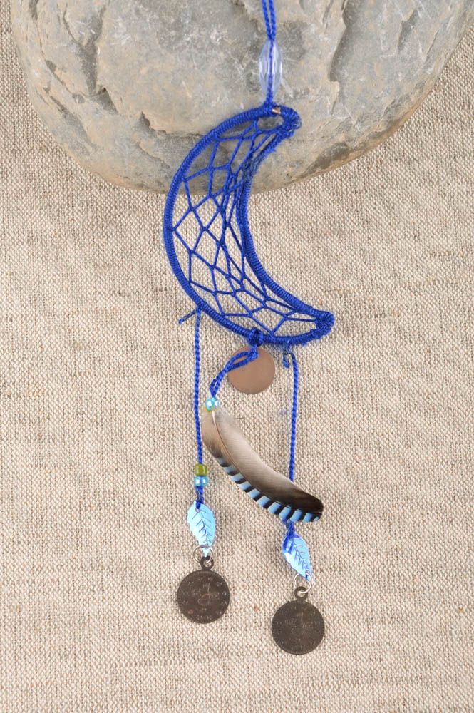 Ciondolo acchiappasogni fatto a mano pendente originale con piuma blu amuleto foto 1